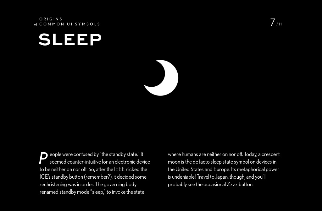‘Sleep’ from ‘Origins of Common UI Symbols’ by Shuffle Readymag